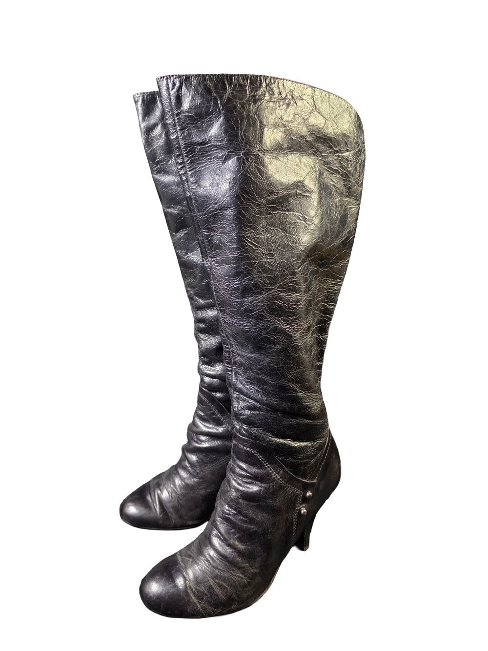 Nine West Womens Size 8 M Black Leather Knee High Boots High Heel Tall Boots